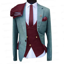 Newest Blue Wedding Men Suit 3 Pieces Tailored Best Man Groom Dress Tuxedo Slim Fit Blazer Suit Jacket Burgundy Vest Pants Set 2024 - buy cheap