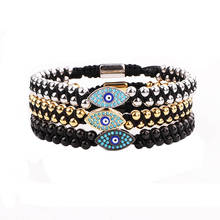 Pulsera de alta calidad para hombre y mujer, brazalete de la amistad con cuentas de acero inoxidable, cuentas de ojo de circonia cúbica azul, trenzada de macramé, regalo de la suerte 2024 - compra barato