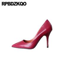 Pumps Genuine Leather High Heels Slip On Size 4 34 Luxury Women Shoes Quality 2021 33 Pointed Toe Stiletto Thin Wine Red 3 Inch 2024 - buy cheap