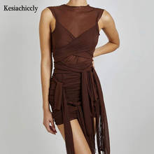 Kesiachiccly Black Mesh Draped Bodycon Dress Sexy Summer Women Bandage Ruched Party Dresses Female Elegant Mini Dress Clubwear 2024 - buy cheap