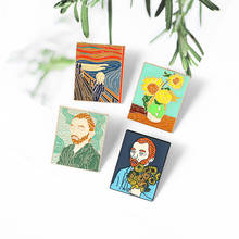 Alfileres esmaltados artísticos de Van Gogh para mujer, broches de pintura al óleo de Arte de retrato de girasol de grito de Van gogh, alfileres de solapa, insignia de joyería 2024 - compra barato