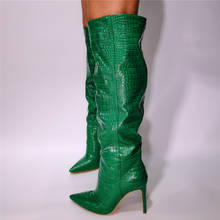 Sapatos de moda verde botas de couro de crocodilo saltos altos sobre o joelho coxa botas altas sapatos femininos tamanho grande 47 45 2024 - compre barato
