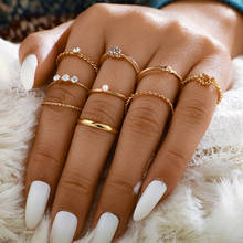 Anéis geométricos boêmios de 9 tamanhos, pedra de cristal transparente e corrente de twis dourada, joias femininas 2024 - compre barato