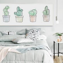 Cacto de aquarela simples em vaso, poster de plantas, pintura em tela horizontal, imagens de arte de parede para quarto, decoração de casa, presente 2024 - compre barato