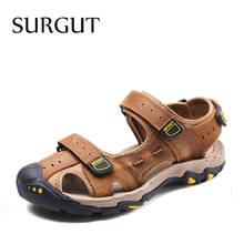 SURGUT Brand New Sandals Genuine Leather Cowhide Men Sandals Summer Quality Beach Sandals Casual Sneakers Beach Shoes Size 38-47 2024 - buy cheap