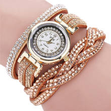 Модные Повседневные золотые кварцевые женские наручные часы, стразы, плетеный кожаный браслет, часы для девушек, роскошный подарок, Relogio Feminino 2024 - купить недорого