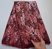 Secuencia de alta calidad Swiss gasa de organza africano francés neto bordado lentejuelas tela de encaje de malla de tul vino para vestidos CS8-52 2024 - compra barato