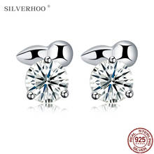 Silverhoo 925 brincos de prata esterlina, brincos pequenos de zircônio com design fashion para mulheres, presente de noivado 2021 2024 - compre barato