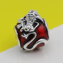 100% 925 Sterling Silver Enamel Round Bead Dragon Charm Fit 3MM Bracelet & Bangle Accessories Making For Women Jewelry 2024 - buy cheap