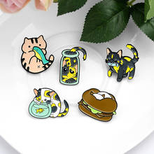 Cat and Fish Enamel Custom Pin Hamburger Fishtank Brooches Cartoon Badges for Bag Lapel Pin Buckle Jewelry Gift For Kids Friends 2024 - buy cheap