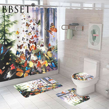 Colorful Butterflies In Forest Shower Curtain 4 Piece Toilet Lid Cover Anti-slip Soft Rugs Bath Mat Kids Bathroom Set Home Decor 2024 - buy cheap