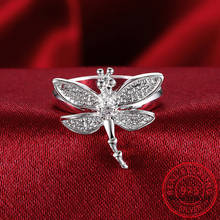Anel de prata 925, cristal, libélula, moda feminina, anel de casamento, joias, bague anillos de prata 2024 - compre barato