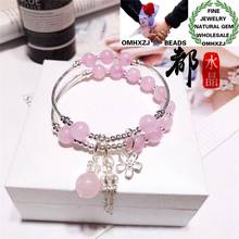 OMHXZJ ZB389 8mm Moda Presente de Aniversário de Casamento Por Atacado Natural Pedra Fina Rose Quartz Rodada Beads Prata Esterlina 925 Pulseira 2024 - compre barato