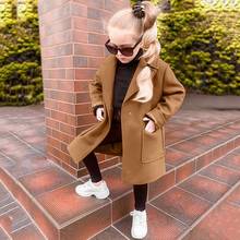 Детское шерстяное пальто для маленьких девочек; зимнее теплое пальто с длинными рукавами; плотная ветрозащитная верхняя одежда; Новая повседневная одежда 2024 - купить недорого