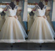 Real Sample summer kurtis 2018 Lace Vintage Tea-Length V-Neck Flower weddings Bridal Gown short Bridesmaid Dresses 2024 - buy cheap