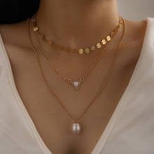 HuaTang-collar con colgante de perlas para mujer, cadena de lentejuelas multicapa, collares geométricos de cristal, regalo de joyería 2020 2024 - compra barato