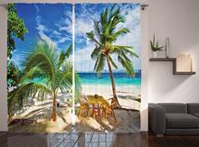 Coastal Curtains Dining in Beach Under The Sun Rays Palm Trees Shadows Shades Vacation Image Living Room Bedroom Window Drapes 2024 - buy cheap