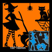 Molde de corte de halloween, bruxa, gato, armações de aço de metal, faça você mesmo, álbum de fotos, relevo, cartões de papel 100*100mm 2024 - compre barato