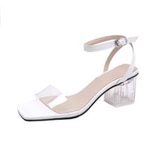 Sandalias de tacón alto para mujer, zapatos de verano con correa y tacón grueso, talla grande 9 10 11 2024 - compra barato