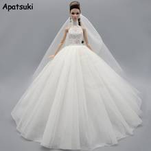 Белое модное свадебное платье с высокой горловиной для кукол Барби, вечернее платье принцессы Длинное нарядное платье, кукольная одежда и вуаль 1/6 2024 - купить недорого