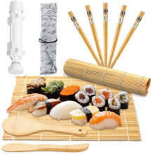 Juego de Herramientas de cocina de bambú para Sushi, RiceRoller DIY, 1 bazooka, 2 esterillas para Sushi, 1 agitador de arroz, 1 paleta de arroz, 5 palillos 2024 - compra barato