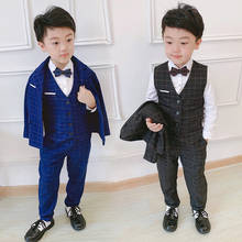 Formal Children Classic Plaid Dress Suit Set Flower Boy Girl Wedding Party New Year's Day Costume Kids Blazer Vest Pants Outfits 2024 - buy cheap