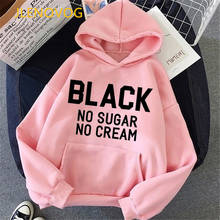 Sudadera con capucha para mujer, con estampado de letras negras sin azúcar, sin crema, con estampado de melanina poppin, de manga larga, abrigo grueso de terciopelo, chándal 2024 - compra barato