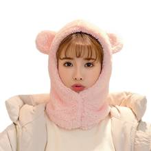 Women Winter Plush Warm Hood Cap Scarf Cartoon Bear Ears Windproof Earflap Hat 2024 - buy cheap