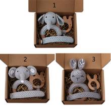 3Pcs Beech Wooden Baby Teething Rings Crochet Animals Rattle Toy Infant Teether Comfort Toys Braided Pacifier Chain Set 2024 - buy cheap