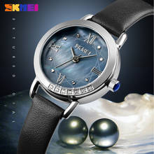 Skmei relógio feminino de quartzo, relógio luxuoso da marca com pulseira de couro para mulheres, relógio feminino de pulseira de marca do japão 2024 - compre barato