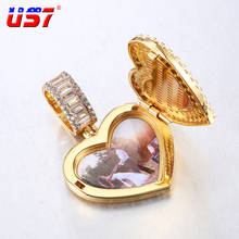 Colgante de corazón con foto personalizada US7, collar de piedras de Baguette y CZ con diseño de moda para regalo de joyería de Hip Hop 2024 - compra barato