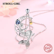 Strollgirl 925 Sterling Silver Beauty Mermaid Pendant Chain Blue Zircon Moon Star Necklace for Women Fashion 2020 Jewelry Gift 2024 - buy cheap