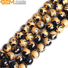 10-14mm Natural Black Agates Gold Carved Dragon Turtle Tiger Phoenix Mala Beads For Jewelry Making 15'' DIY Feng Shui 2024 - buy cheap