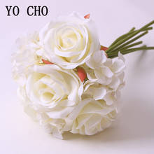 YO CHO Artificial Flower Silk Rose Hydrangea Flower Bouquet Wedding Girl Bouquet Champagne Blue Party Table Home DIY Decorations 2024 - buy cheap