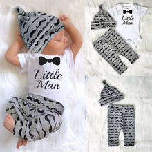 Комбинезон для новорожденных мальчиков 0-18 месяцев, комбинезон с надписью «Little Man» + штаны + шапочка, комплект из 3 предметов 2024 - купить недорого