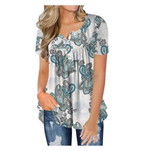Camiseta túnica estampada floral, camiseta túnica de manga curta com botão casual feminina 3xl plus size verão 2024 - compre barato