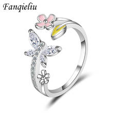 Fanqieliu-Anillo de Plata de Ley 925 con forma de mariposa, joyería de cristal abierto, bandas de boda, Vintage, sólido, FQL20107 2024 - compra barato
