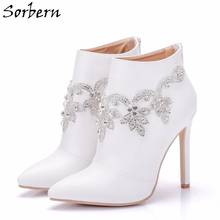 Sorbern-Botines de tacón alto para mujer, botas de novia con punta de cristal, zapatos sexys de boda, color blanco 2024 - compra barato