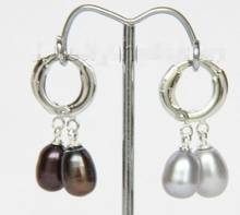 Fashion jewelry Free Shipping  Genuine 2piece 8X10mm drip Dangle black gray pearls Earrings  ^^@^Noble style Natural Fine j 2024 - buy cheap