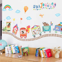 Poster animal trem adesivo de parede quarto das crianças decoração do corredor papel de parede dos desenhos animados jardim de infância cintura mural 2024 - compre barato