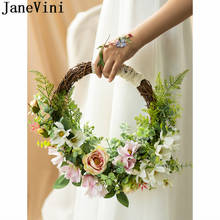 JaneVini Round Wedding Wreath Bridal Bouquets Pink Artificial Flower Basket Bride Bouquet Bridesmaid Silk Flower Bouquet Knocker 2024 - buy cheap