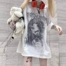 Camiseta gótica Punk de estilo Harajuku para mujer, camiseta de manga corta de estilo oscuro, camiseta Retro de dibujos animados japoneses para mujer, camiseta blanca y2k 2024 - compra barato