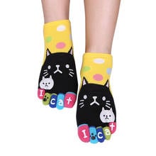 New Women Letter Cute Cats Patchwork Dot Multicolor Cotton Kawaii Socks Funny Five Finger Socks For Chrismas Gift 2024 - buy cheap