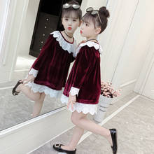 Special Offer Girls Long Sleeved Golden Velvet Princess Dresses Baby Kids One Piece Children's Pleuche Lace Spliced Dress B220 2024 - buy cheap