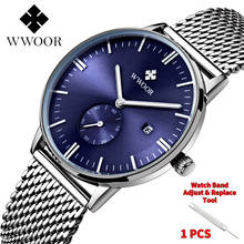 relogio WWOOR Watch Men Luxury Brand Waterproof Ultra Thin Blue Quartz Wristwatches Mens Steel Mesh Men Sports Chronograph Watch 2024 - buy cheap