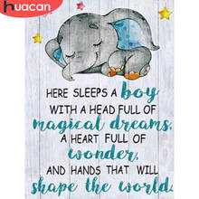 HUACAN-pintura con diamantes 5D DIY, punto de cruz, elefante, bordado con diamantes de imitación de animales de dibujos animados, imagen con texto, decoración del hogar 2024 - compra barato