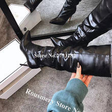 Женские Элегантные сапоги до колена на шпильке с острым носком, белые, черные кожаные ботинки, официальная Классическая обувь на каблуке 2024 - купить недорого