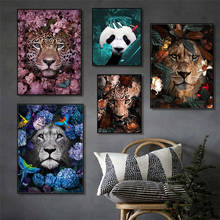 Flower Animal Lion Tiger Deer Leopard Abstract Canvas Painting Wall Art Nordic Print Poster Decorative Picture Living Room Decor 2024 - buy cheap
