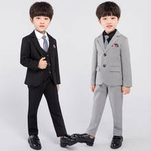 Children Striped Dress Suit Sets Flower Boys Wedding Party Piano Performance Costume Kids Blazer Vest Pants Tie Clothes Set 2024 - buy cheap