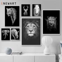 Pintura en lienzo de animales para decoración de sala de estar, arte de pared en blanco y negro, león, elefante, ciervo, e impresiones 2024 - compra barato